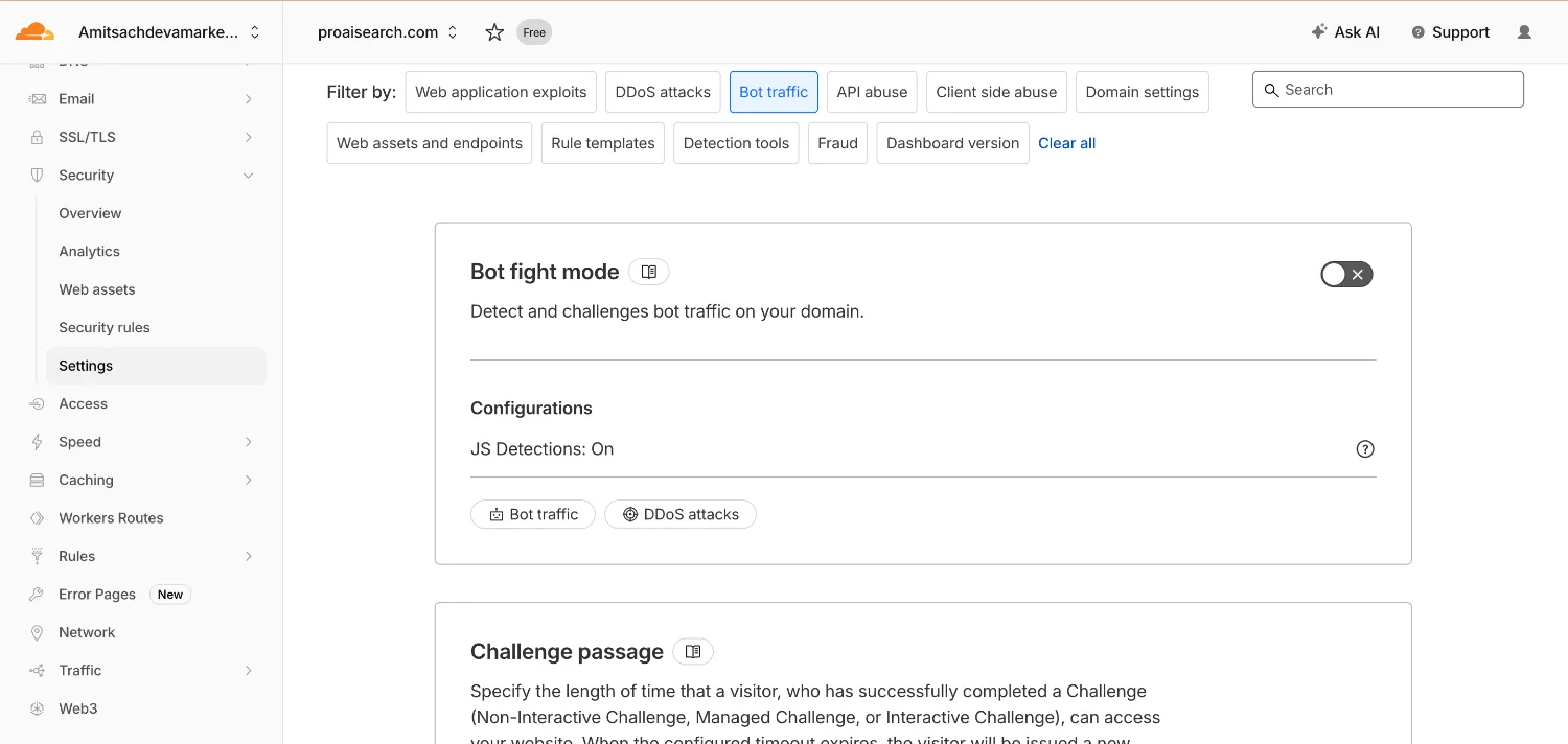 Cloudflare Bot Fight Mode turned off to allow AI crawlers