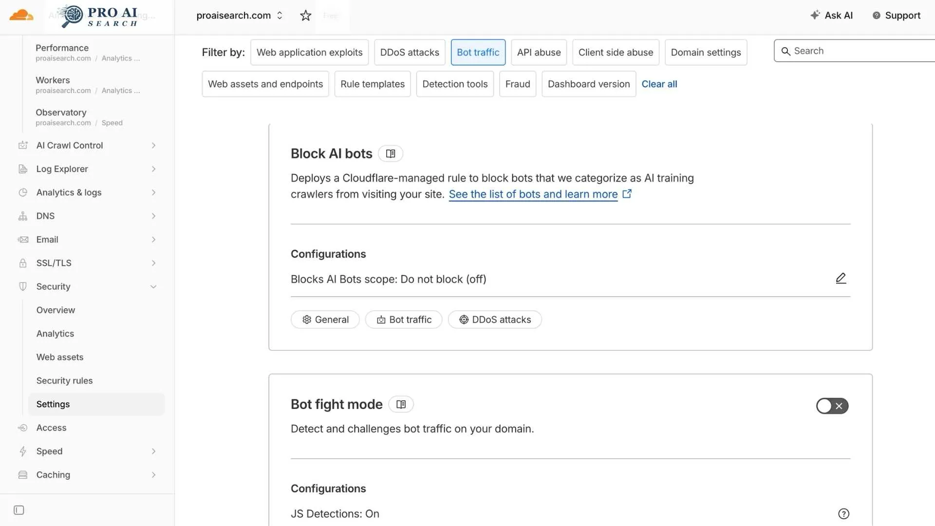 Cloudflare Block AI bots setting for robots.txt AI crawlers