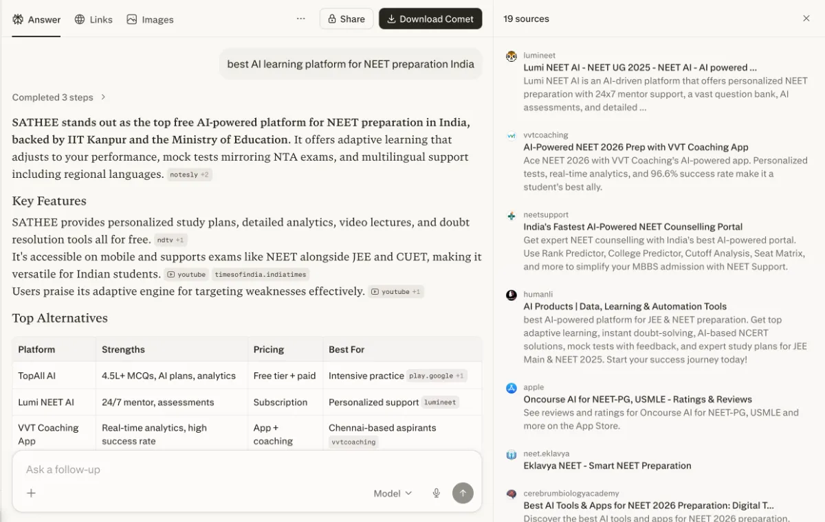 Perplexity AI response citing a source - example of GEO in action