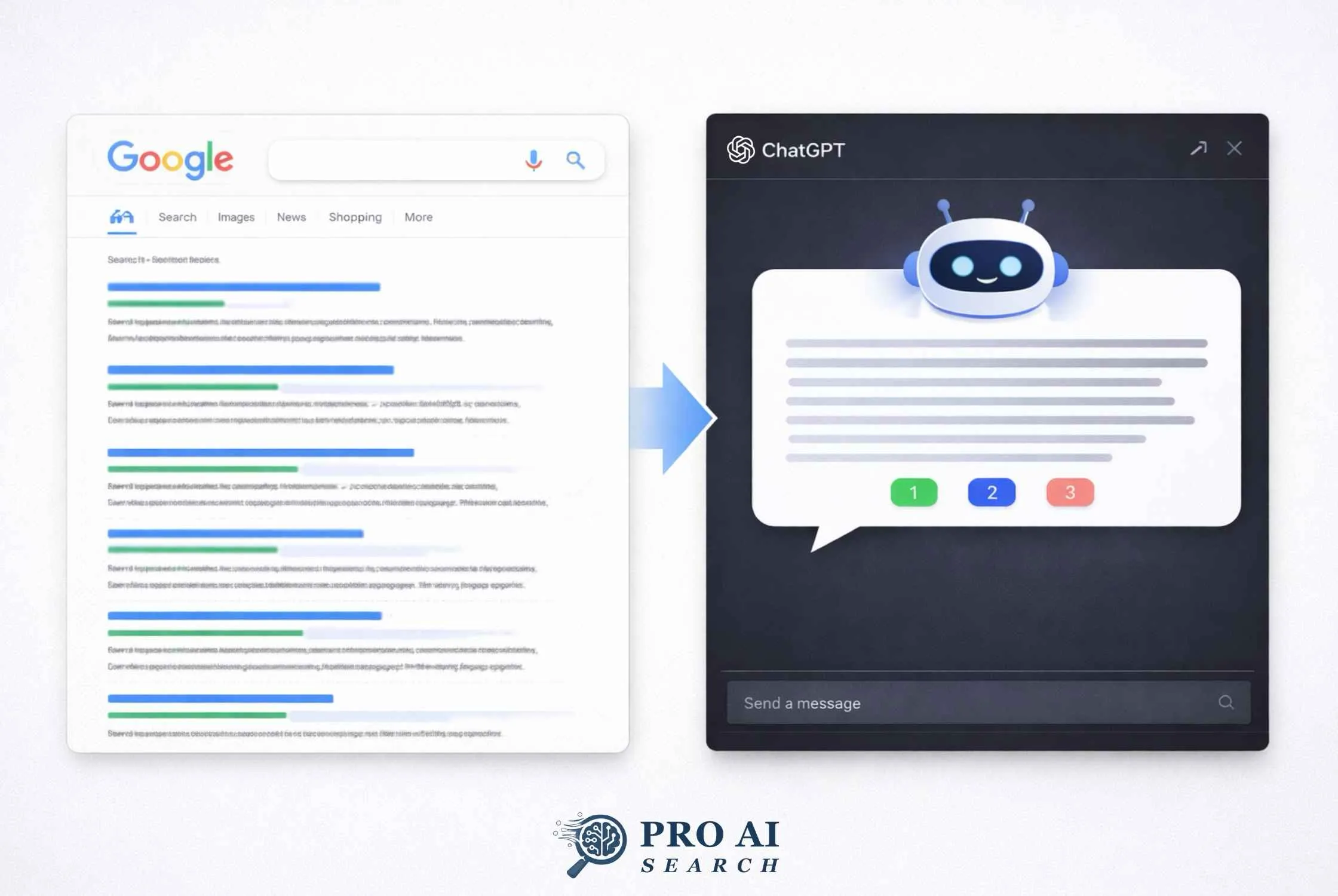 AI search vs traditional search showing ranked links vs synthesized answer