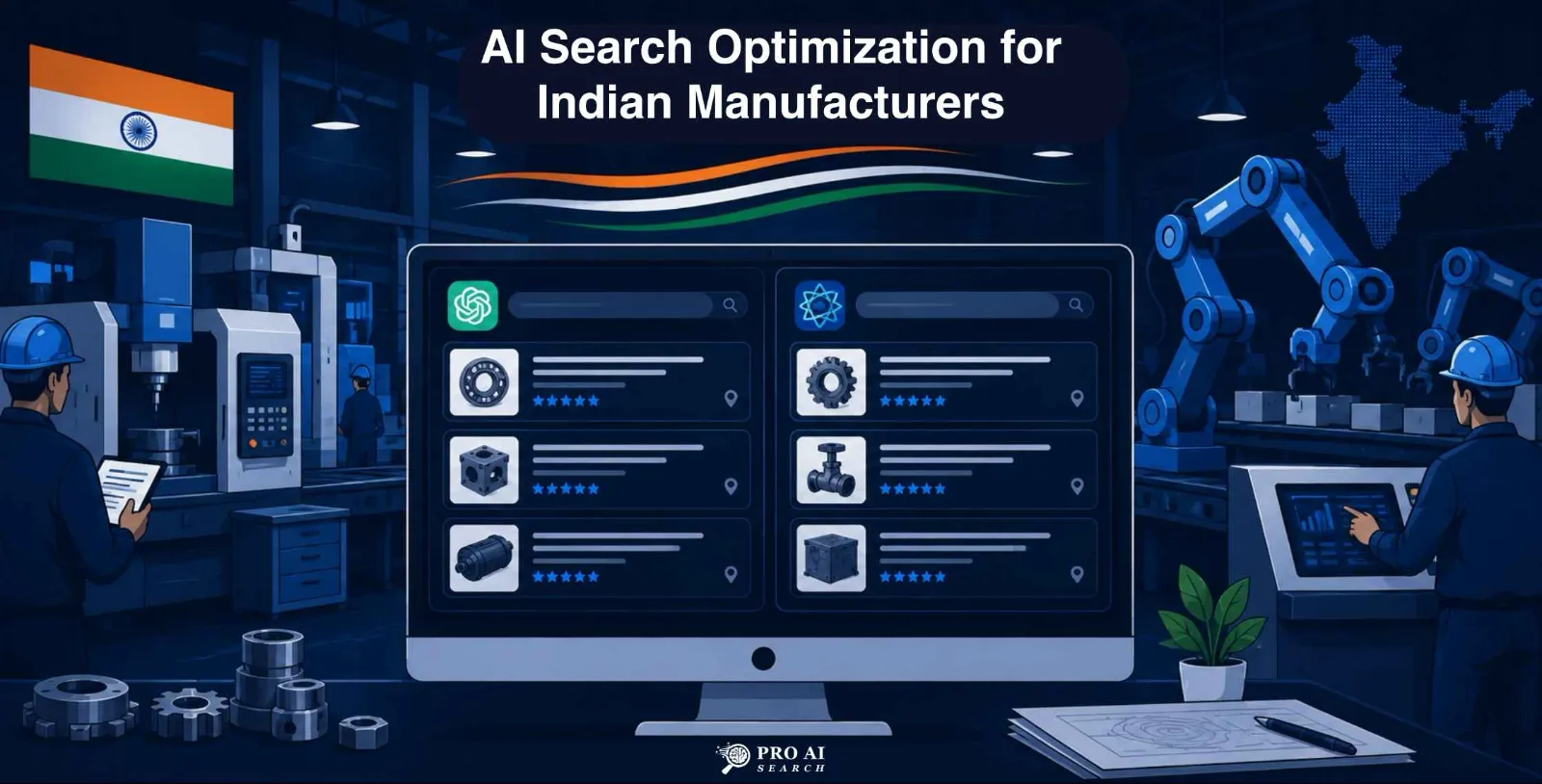 AI search optimization for Indian manufacturers showing ChatGPT supplier discovery interface