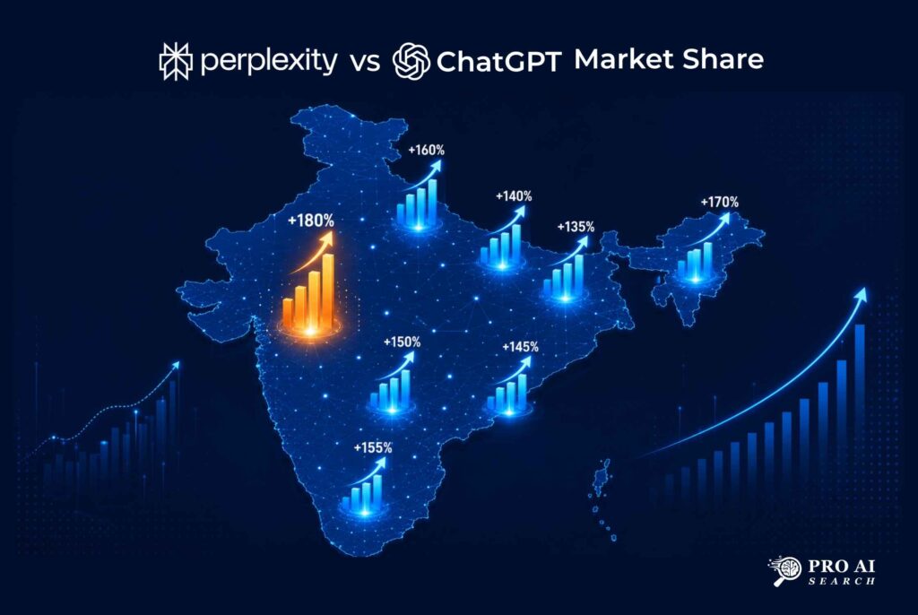 India AI search market growth showing Perplexity overtaking the US as the top traffic source in 2026