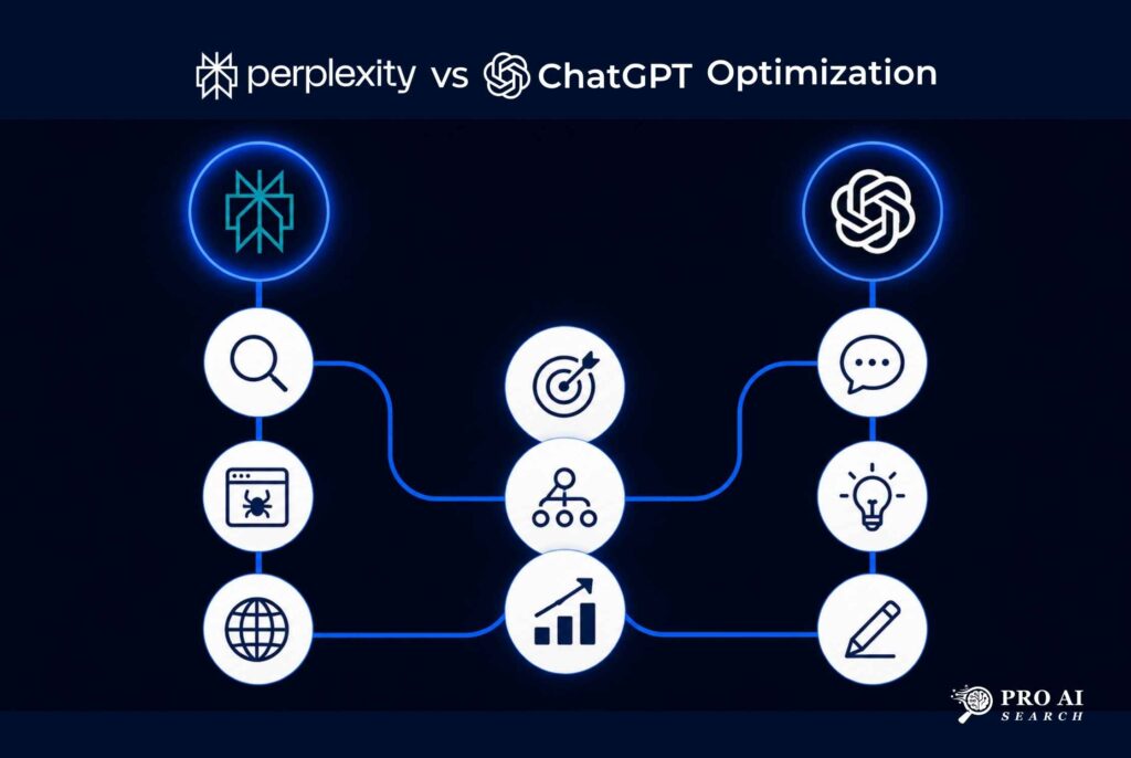 perplexity vs chatgpt optimization strategies showing separate crawler access requirements and shared content structure