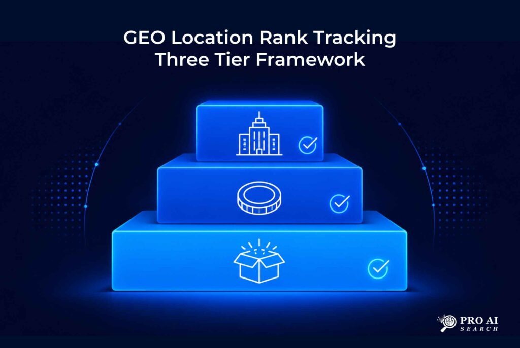 geo location rank tracking three tier framework showing free manual method against paid mid tier and enterprise platforms